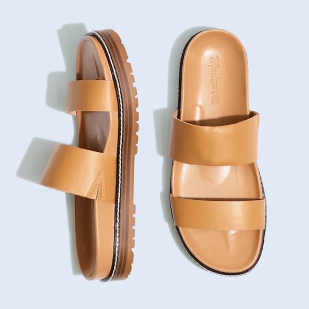 Madewell The Charley Double-Strap Slide Sandal in Desert Camel